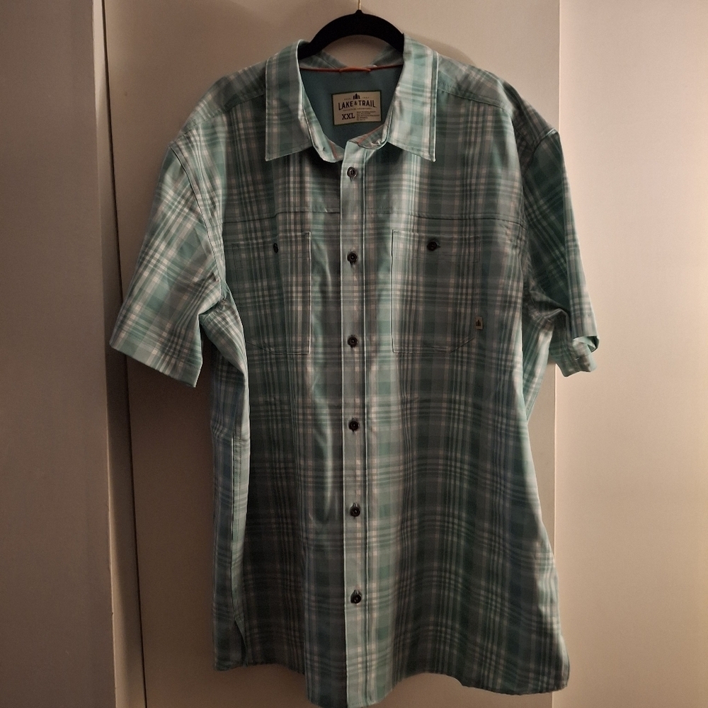 Lake & Trail Men's Aqua Plaid Casual Shirt